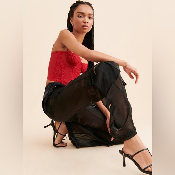 Audette Black Cargo Jogger Sheer Pants XS - Picture 4 of 16